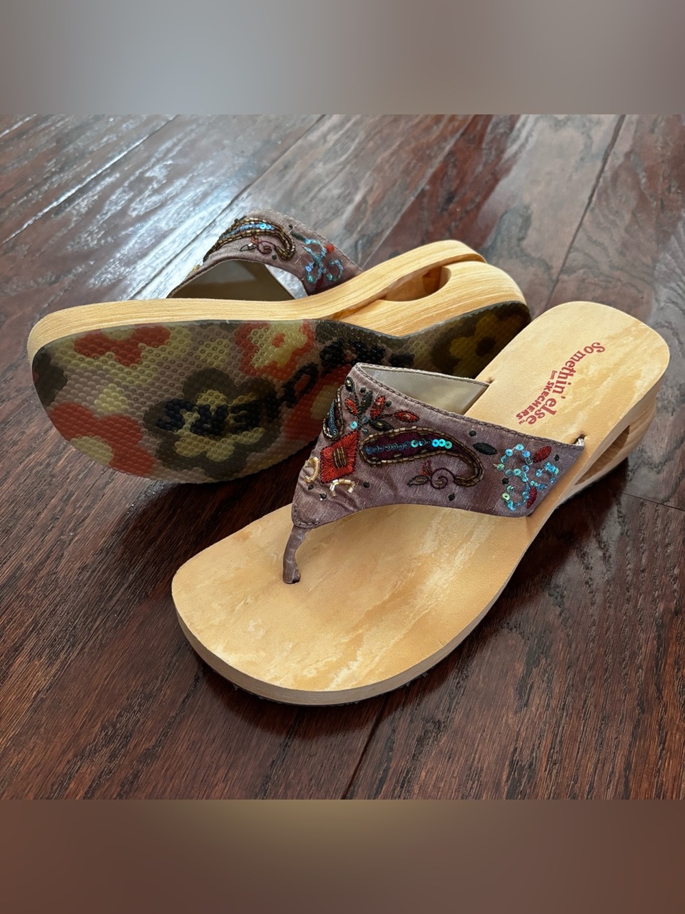 Vintage Somethin Else Skechers Beaded Platform Thong Sandals Insole 25cm (8-8.5)